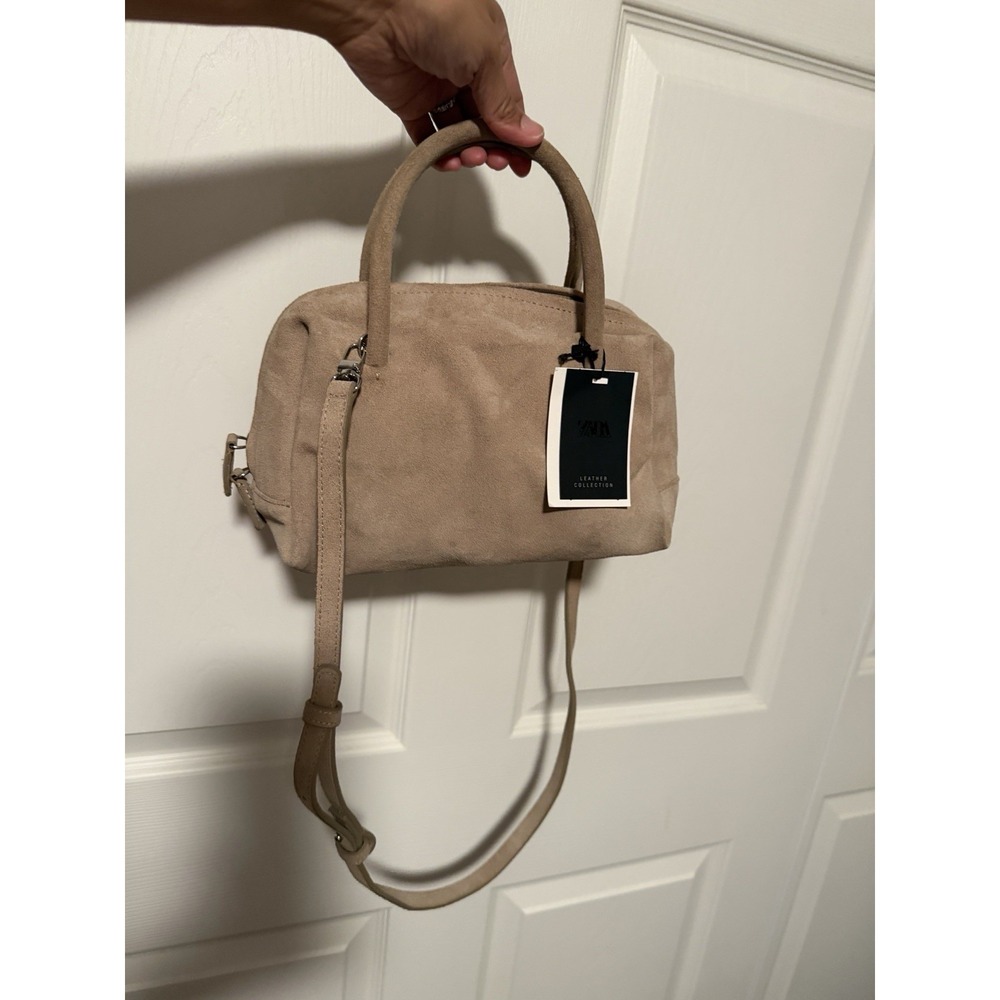 Zara Suede Leather Collection Bowling Bag Crossbody